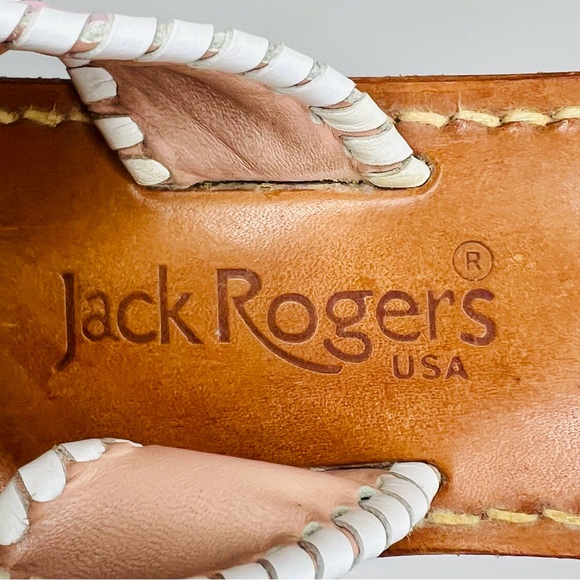 Jack Rogers Women’s Pink White Leather Jacks Flat Sandals Size 7 - Picture 2 of 10